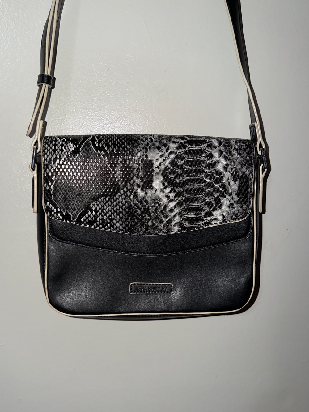 Vera Bradley Black & Cream Snake-Print Crossbody Bag